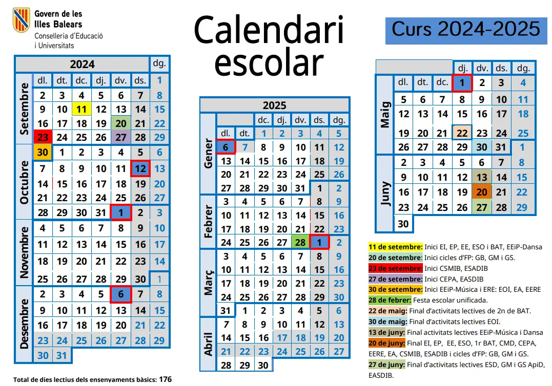 calendario escolar baleares 2024-2025