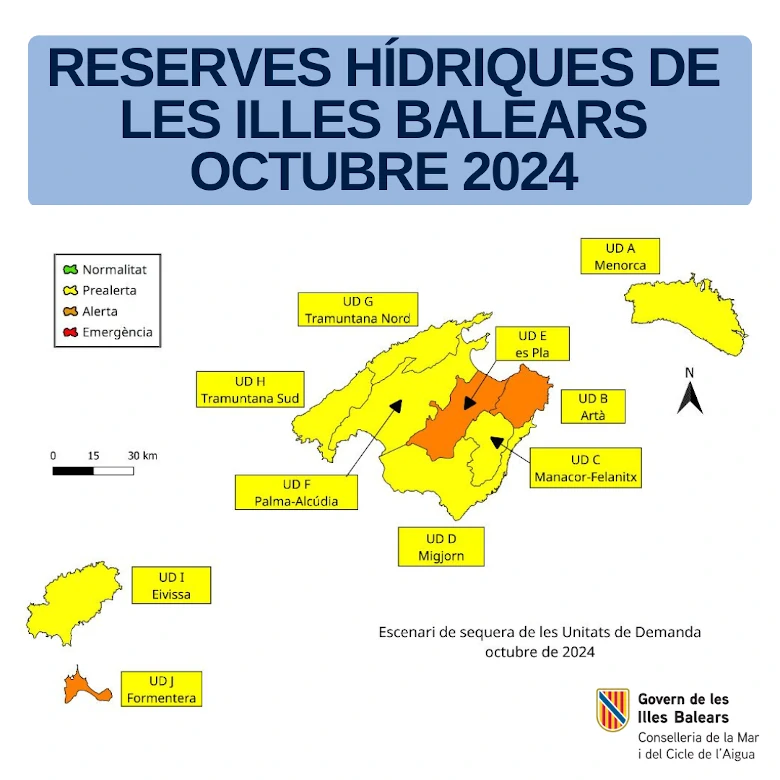 Balearic Islands' water reserves in October 2024